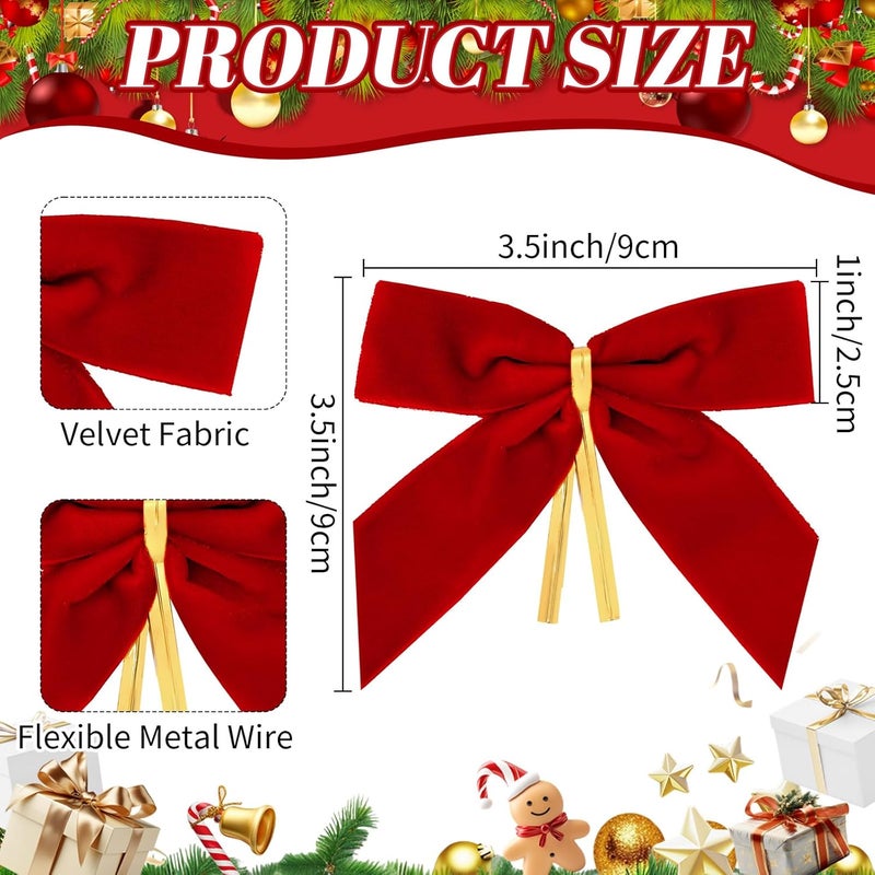 Stantam 28PCS Red Velvet Bows for Christmas Tree,Velvet Ribbon Bows Christmas Ornaments for Xmas Tree Decorations Home Decor for Wreath Garland Gift Wrapping Crafts Wedding Party - Image 3
